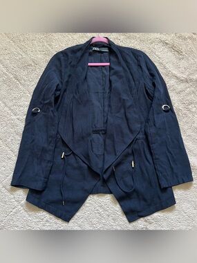 Zara Drawstring Waterfall Jacket Preppy Minimalist Office Capsule Old Money Sz M